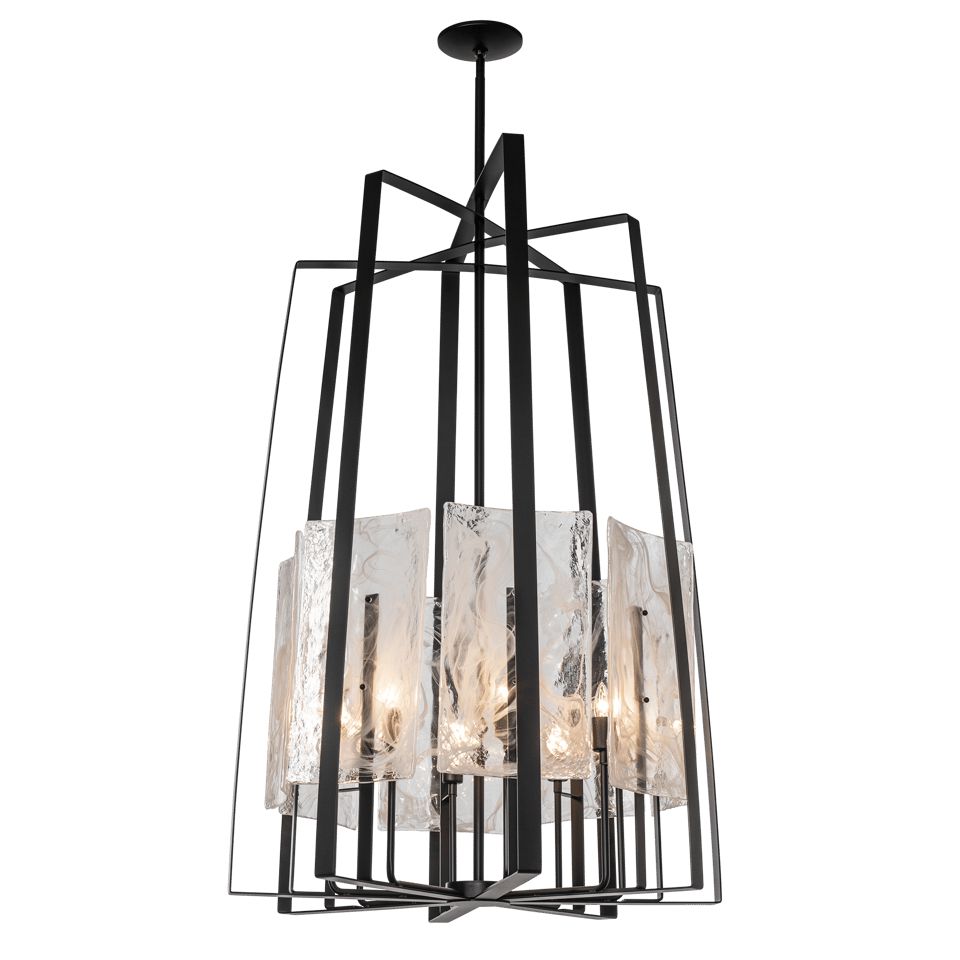 Arc 8-Light Tall Pendant by Hubbardton Forge - Adjustable Multi-Stem System, Elegant White Swirl Glass Shade