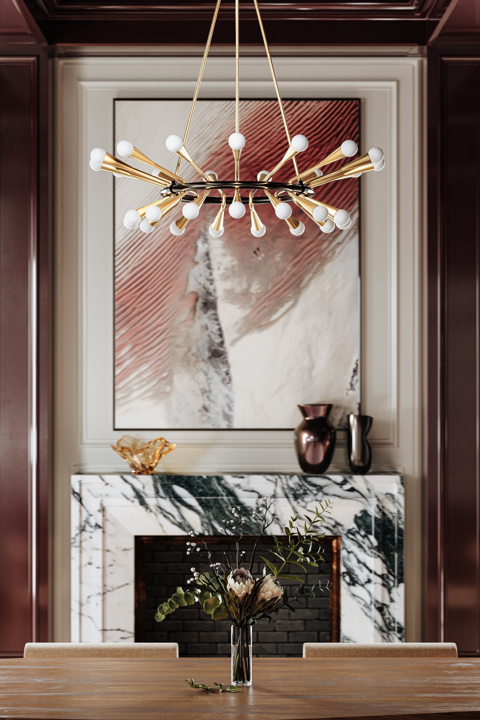 Aries Chandelier 30-Light by Corbett Lighting in Vintage Polished Brass & Deep Bronze Finish
