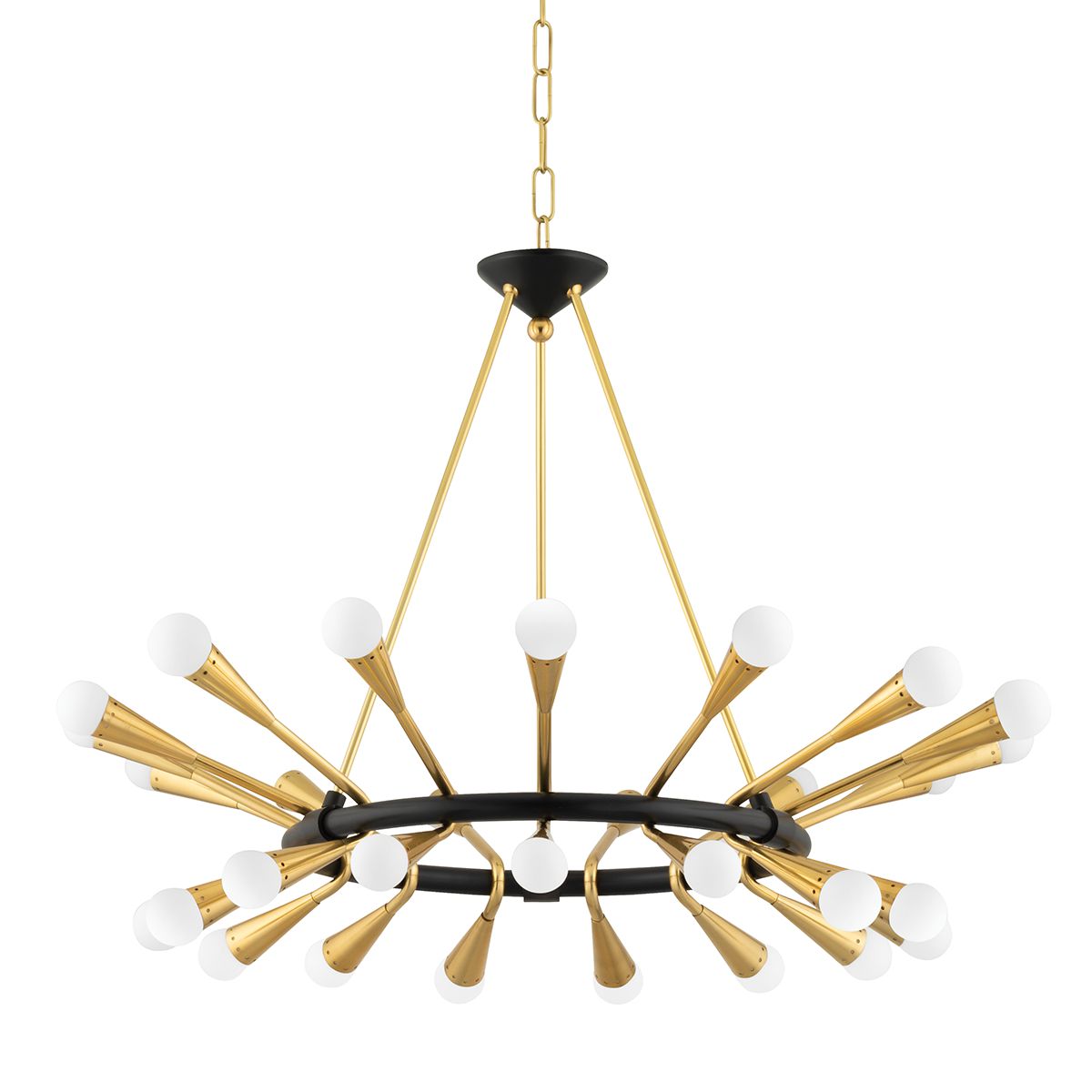 Aries Chandelier 30-Light by Corbett Lighting in Vintage Polished Brass & Deep Bronze Finish