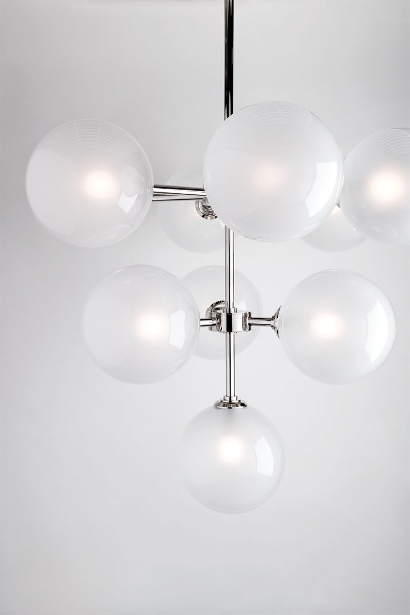Ashleigh Chandelier by Mitzi H122810 - 10 Lights, Dimmable, Opal Matte Glass, Aged Brass & Polished Nickel