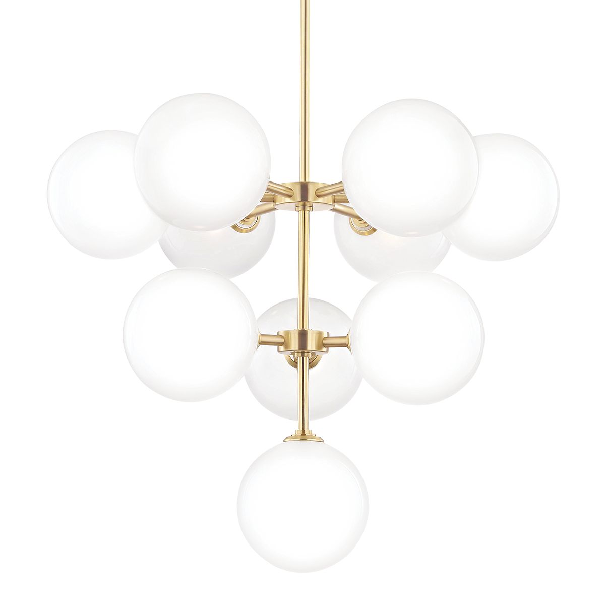 Ashleigh Chandelier by Mitzi H122810 - 10 Lights, Dimmable, Opal Matte Glass, Aged Brass & Polished Nickel