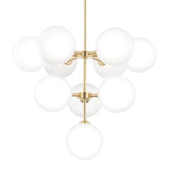 Ashleigh Chandelier by Mitzi H122810 - 10 Lights, Dimmable, Opal Matte Glass, Aged Brass & Polished Nickel