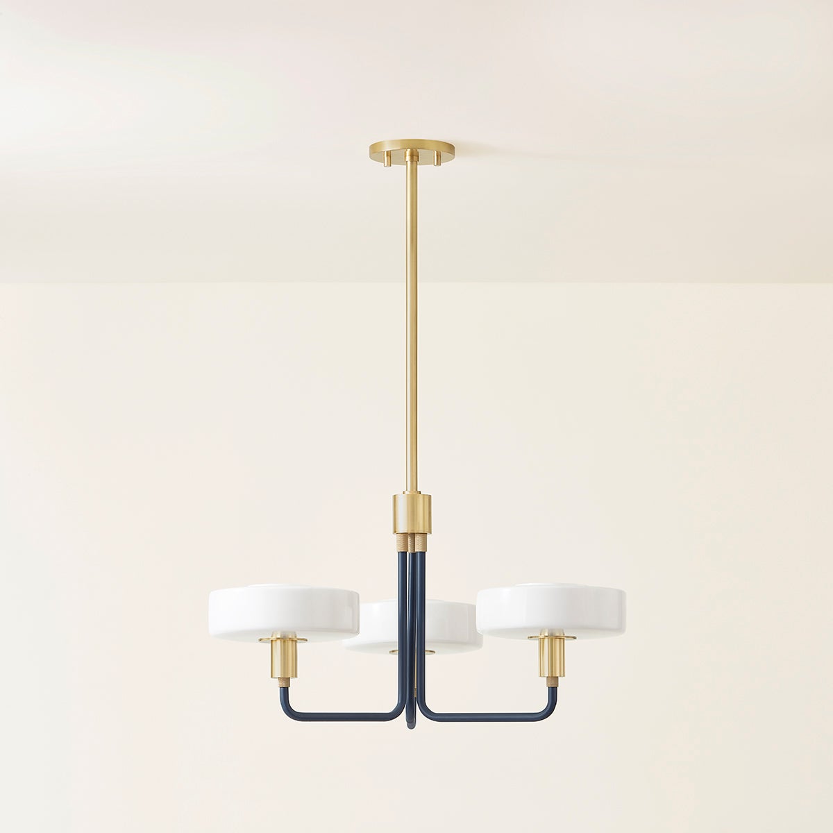 Aston 3-Light Chandelier by Mitzi in Aged Brass and Slate Blue, Dimmable, UL Damp Rated, 12.25"H x 24.25"W