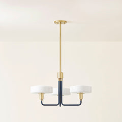 Aston 3-Light Chandelier by Mitzi in Aged Brass and Slate Blue, Dimmable, UL Damp Rated, 12.25"H x 24.25"W