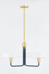 Aston 3-Light Chandelier by Mitzi in Aged Brass and Slate Blue, Dimmable, UL Damp Rated, 12.25"H x 24.25"W