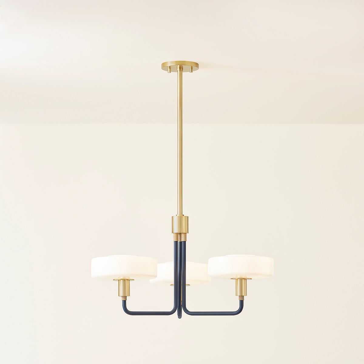Aston 3-Light Chandelier by Mitzi in Aged Brass and Slate Blue, Dimmable, UL Damp Rated, 12.25"H x 24.25"W