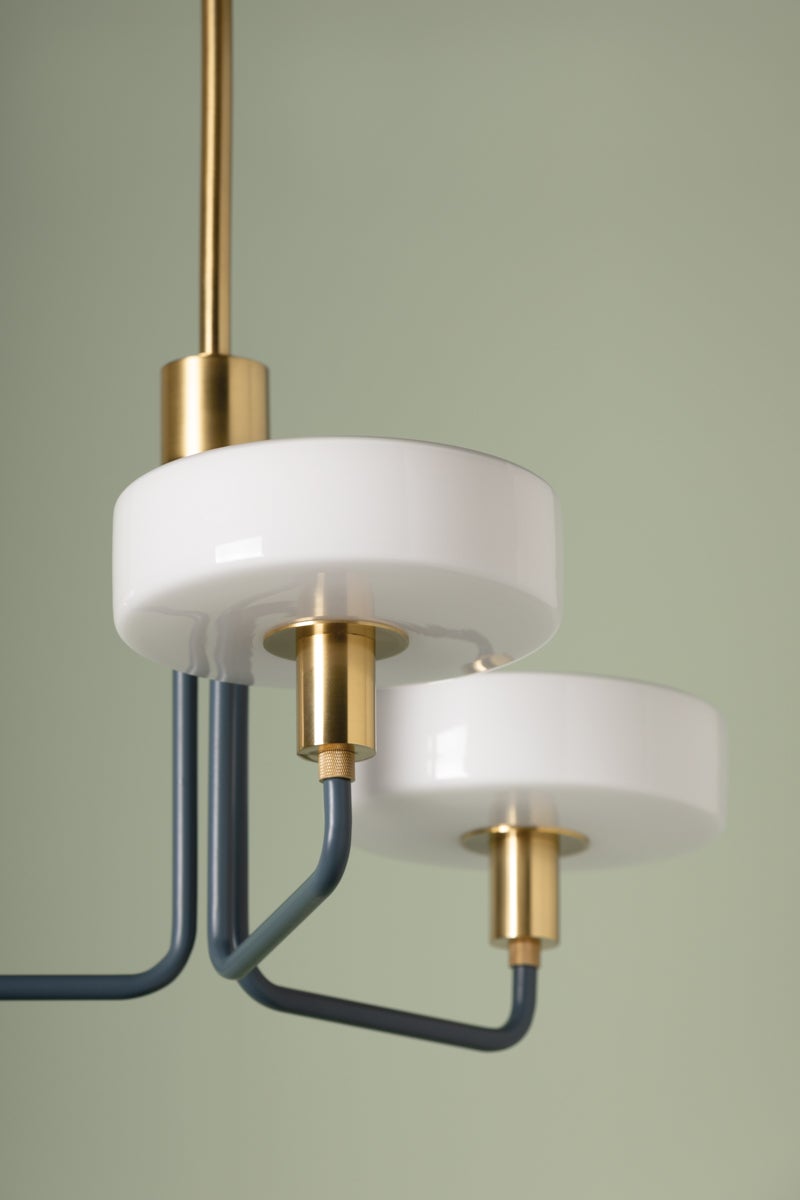 Aston 3-Light Chandelier by Mitzi in Aged Brass and Slate Blue, Dimmable, UL Damp Rated, 12.25"H x 24.25"W