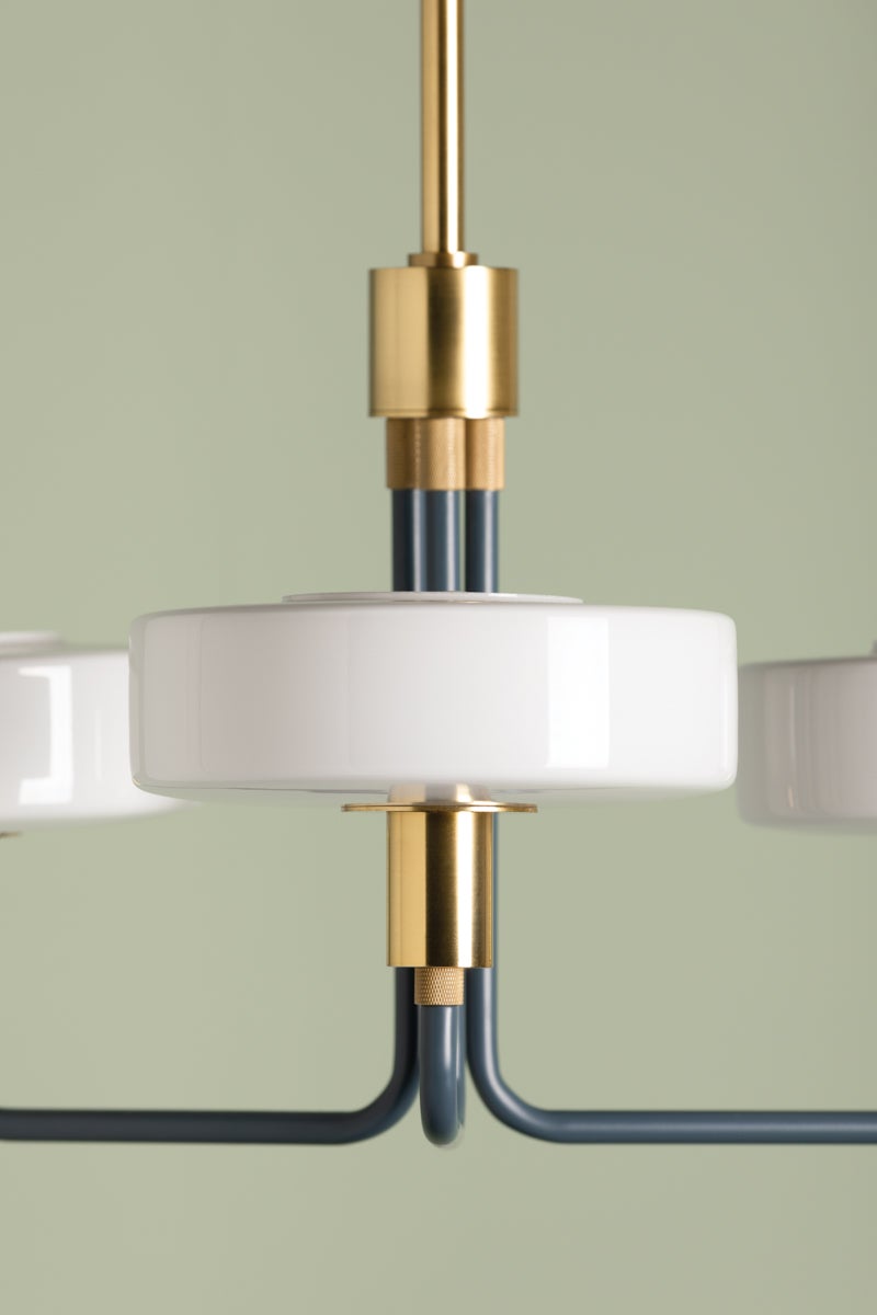 Aston 3-Light Chandelier by Mitzi in Aged Brass and Slate Blue, Dimmable, UL Damp Rated, 12.25"H x 24.25"W