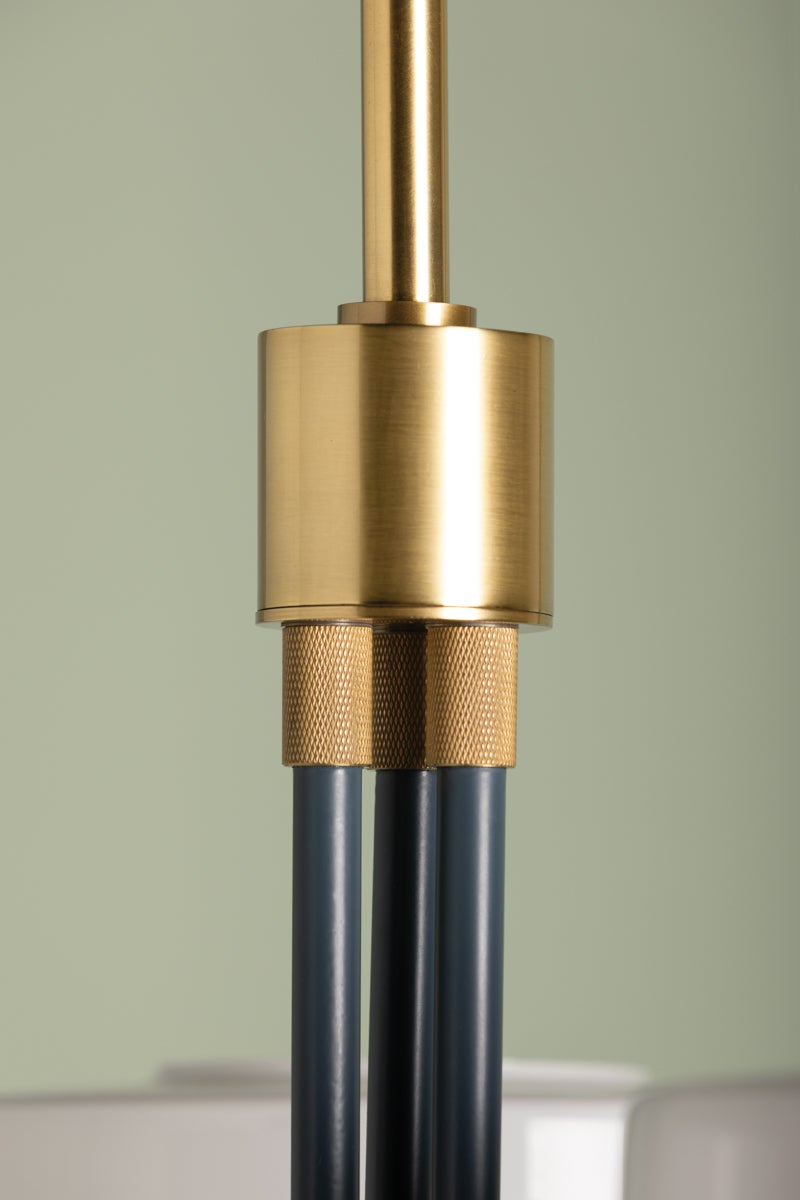 Aston 3-Light Chandelier by Mitzi in Aged Brass and Slate Blue, Dimmable, UL Damp Rated, 12.25"H x 24.25"W