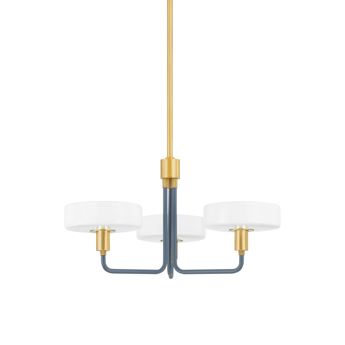 Aston 3-Light Chandelier by Mitzi in Aged Brass and Slate Blue, Dimmable, UL Damp Rated, 12.25"H x 24.25"W