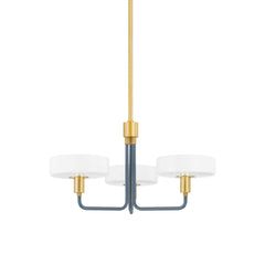 Aston 3-Light Chandelier by Mitzi in Aged Brass and Slate Blue, Dimmable, UL Damp Rated, 12.25"H x 24.25"W