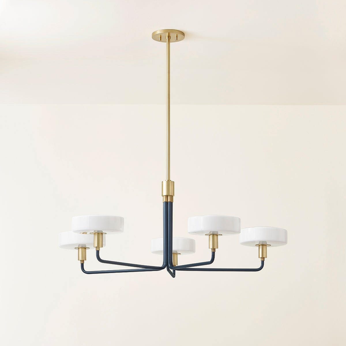 Aston 5-Light Chandelier in Slate Blue with Aged Brass Accents - Adjustable & Dimmable Design