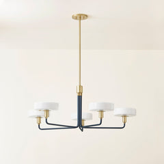 Aston 5-Light Chandelier in Slate Blue with Aged Brass Accents - Adjustable & Dimmable Design