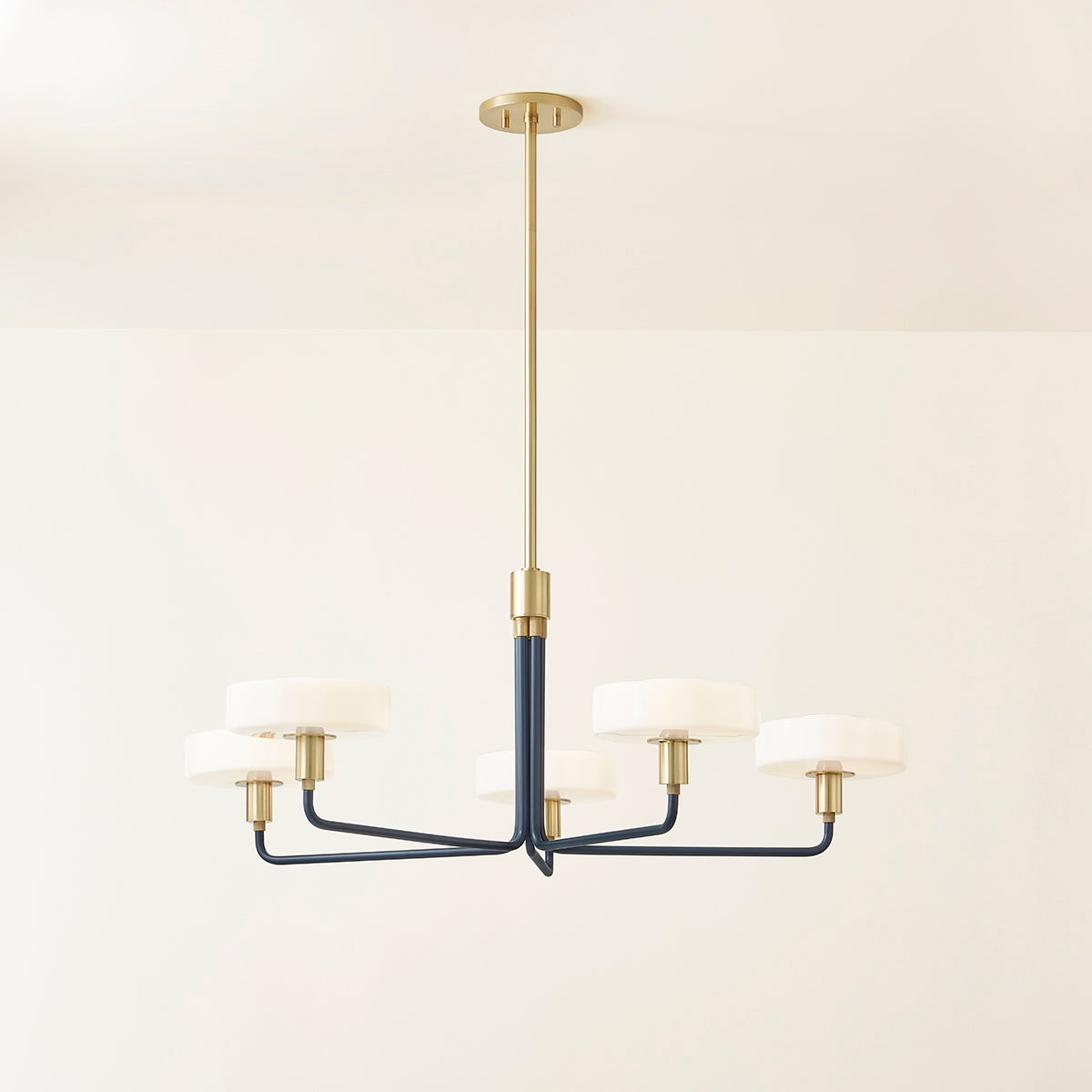 Aston 5-Light Chandelier in Slate Blue with Aged Brass Accents - Adjustable & Dimmable Design