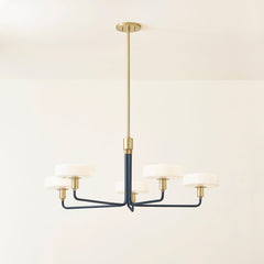 Aston 5-Light Chandelier in Slate Blue with Aged Brass Accents - Adjustable & Dimmable Design
