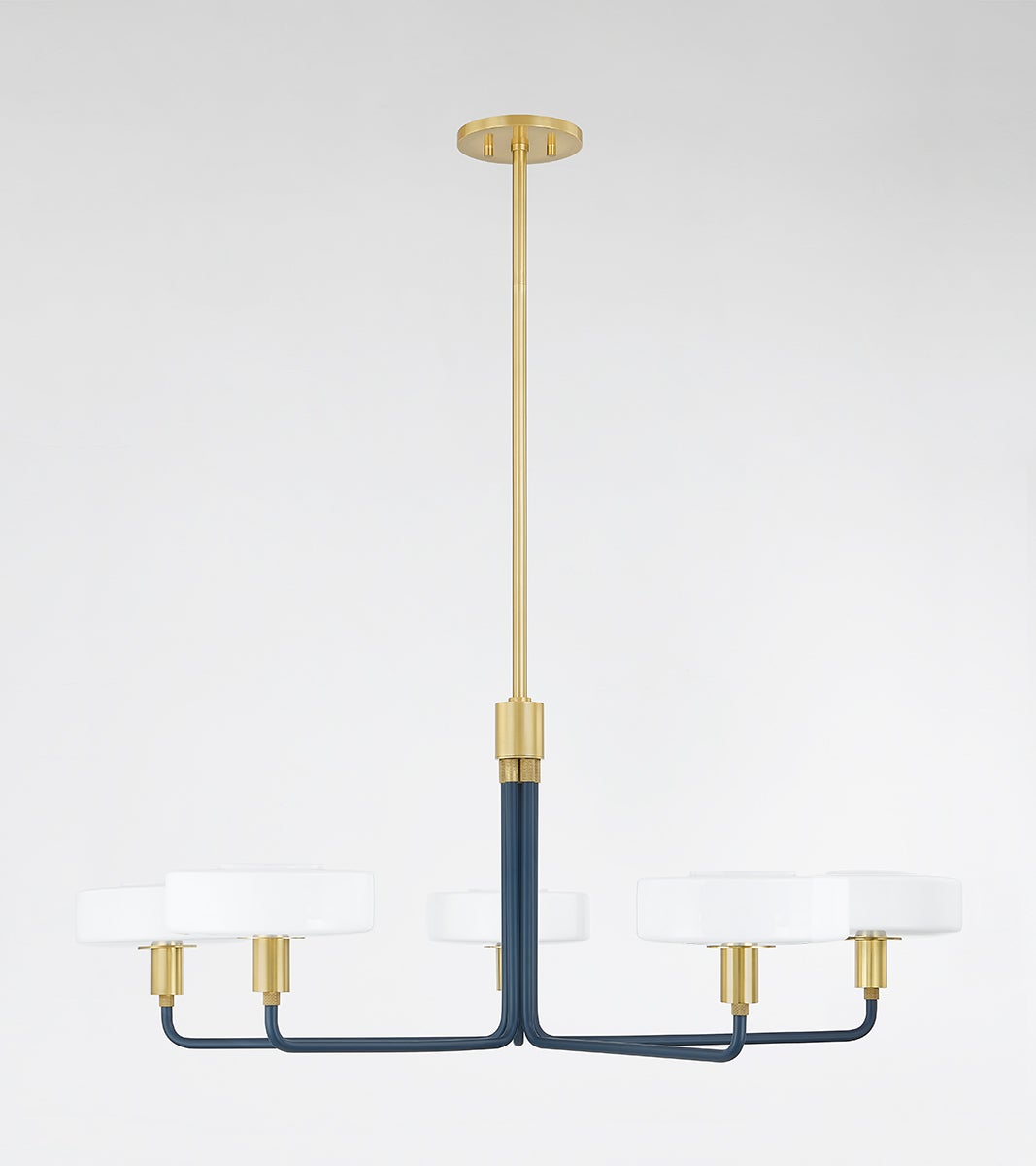 Aston 5-Light Chandelier in Slate Blue with Aged Brass Accents - Adjustable & Dimmable Design