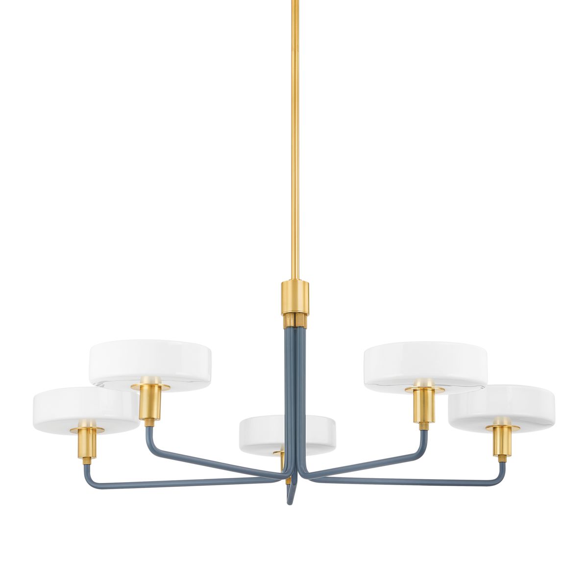 Aston 5-Light Chandelier in Slate Blue with Aged Brass Accents - Adjustable & Dimmable Design