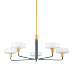 Aston 5-Light Chandelier in Slate Blue with Aged Brass Accents - Adjustable & Dimmable Design
