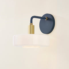 Mitzi Aston Sconce - Dimmable Geometric Wall Light with Opal Glass Shade, Aged Brass & Slate Blue Finish