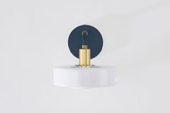 Mitzi Aston Sconce - Dimmable Geometric Wall Light with Opal Glass Shade, Aged Brass & Slate Blue Finish