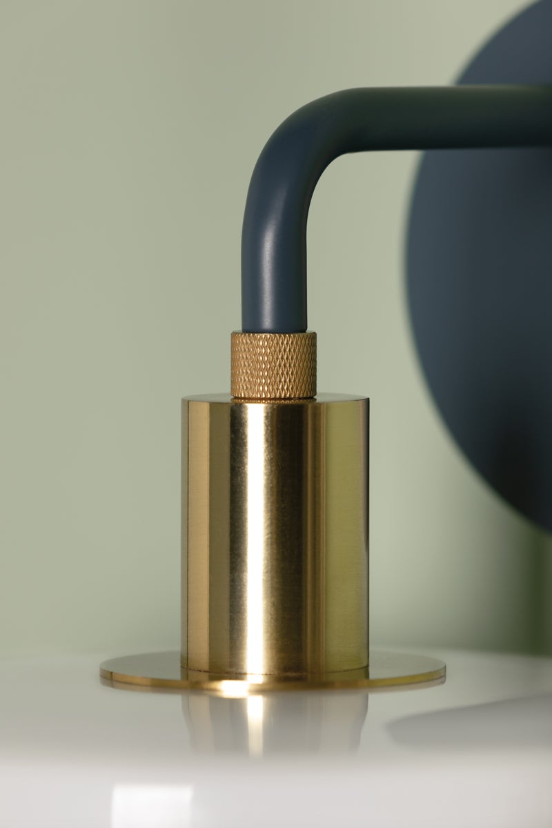 Mitzi Aston Sconce - Dimmable Geometric Wall Light with Opal Glass Shade, Aged Brass & Slate Blue Finish