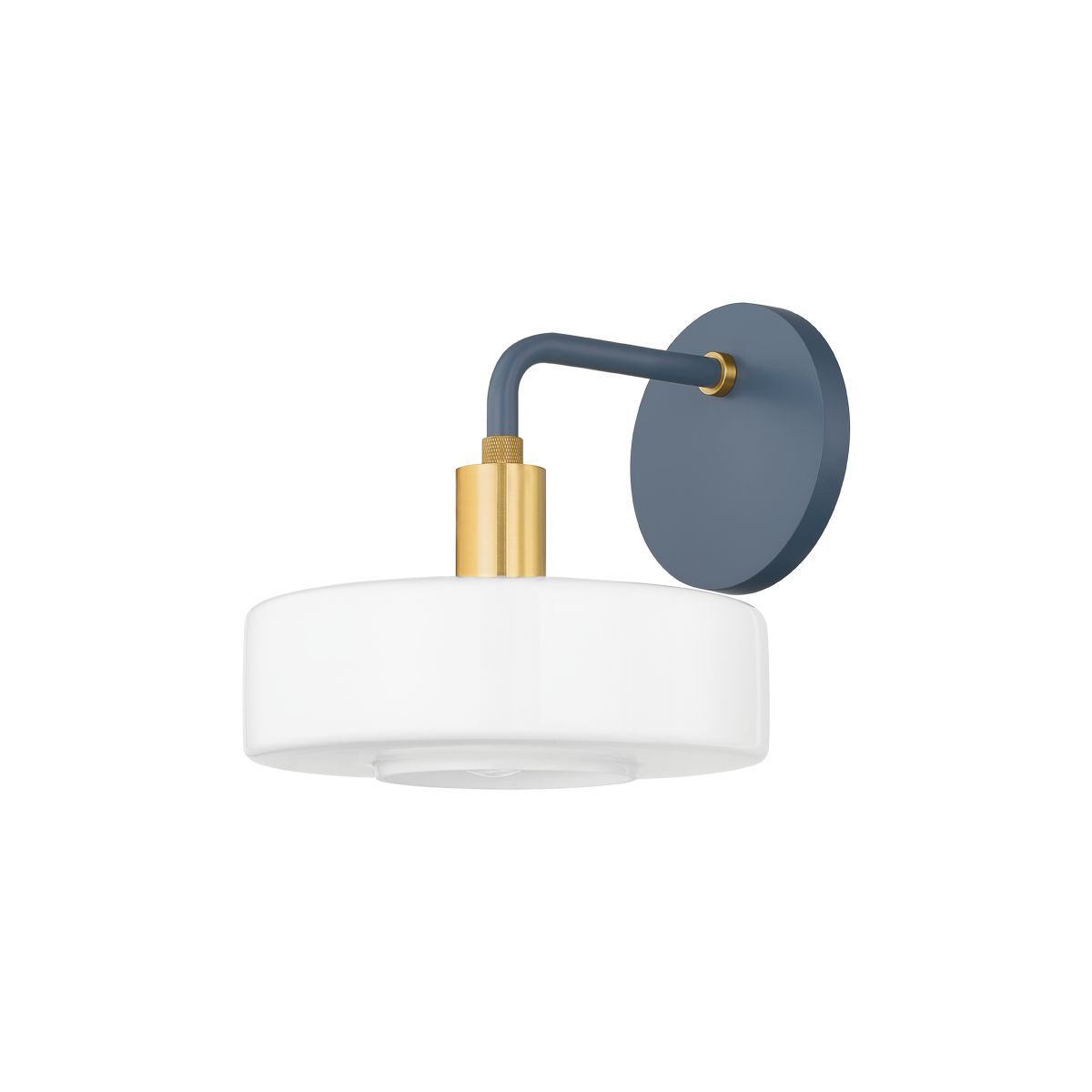 Mitzi Aston Sconce - Dimmable Geometric Wall Light with Opal Glass Shade, Aged Brass & Slate Blue Finish