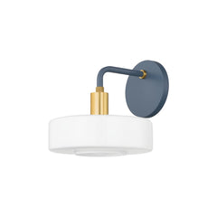 Mitzi Aston Sconce - Dimmable Geometric Wall Light with Opal Glass Shade, Aged Brass & Slate Blue Finish