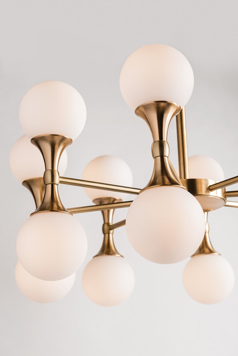 Astoria 16-Light Chandelier by Hudson Valley Lighting, Aged Brass Finish, Dimmable, Adjustable Height