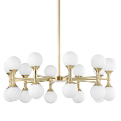 Astoria 20-Light Aged Brass Chandelier with Opal Matte Glass Shades and Dimmable Functionality