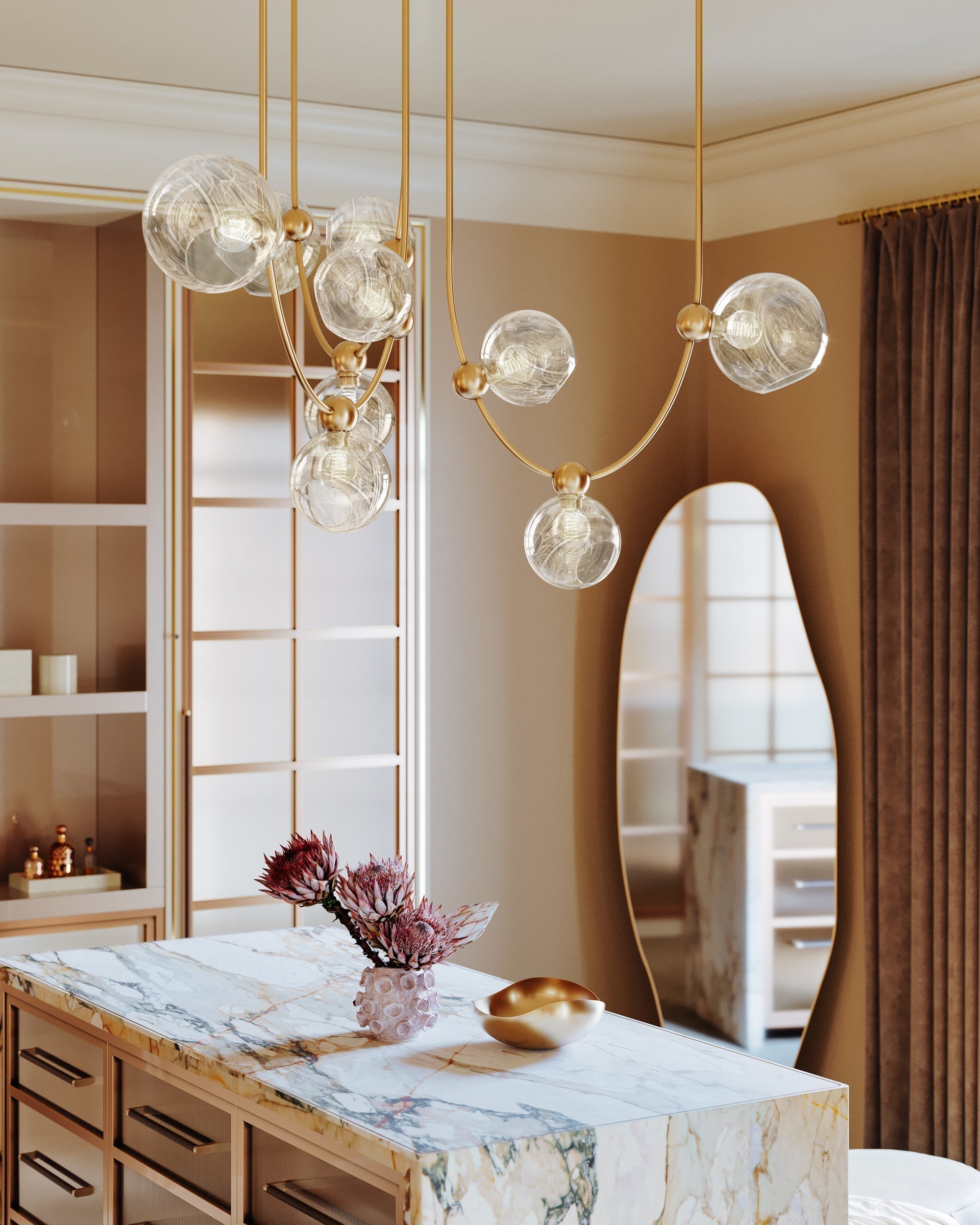 Astraia Vintage Brass Chandelier by Corbett Lighting - 9 Light Celestial Design, 43" x 66.75