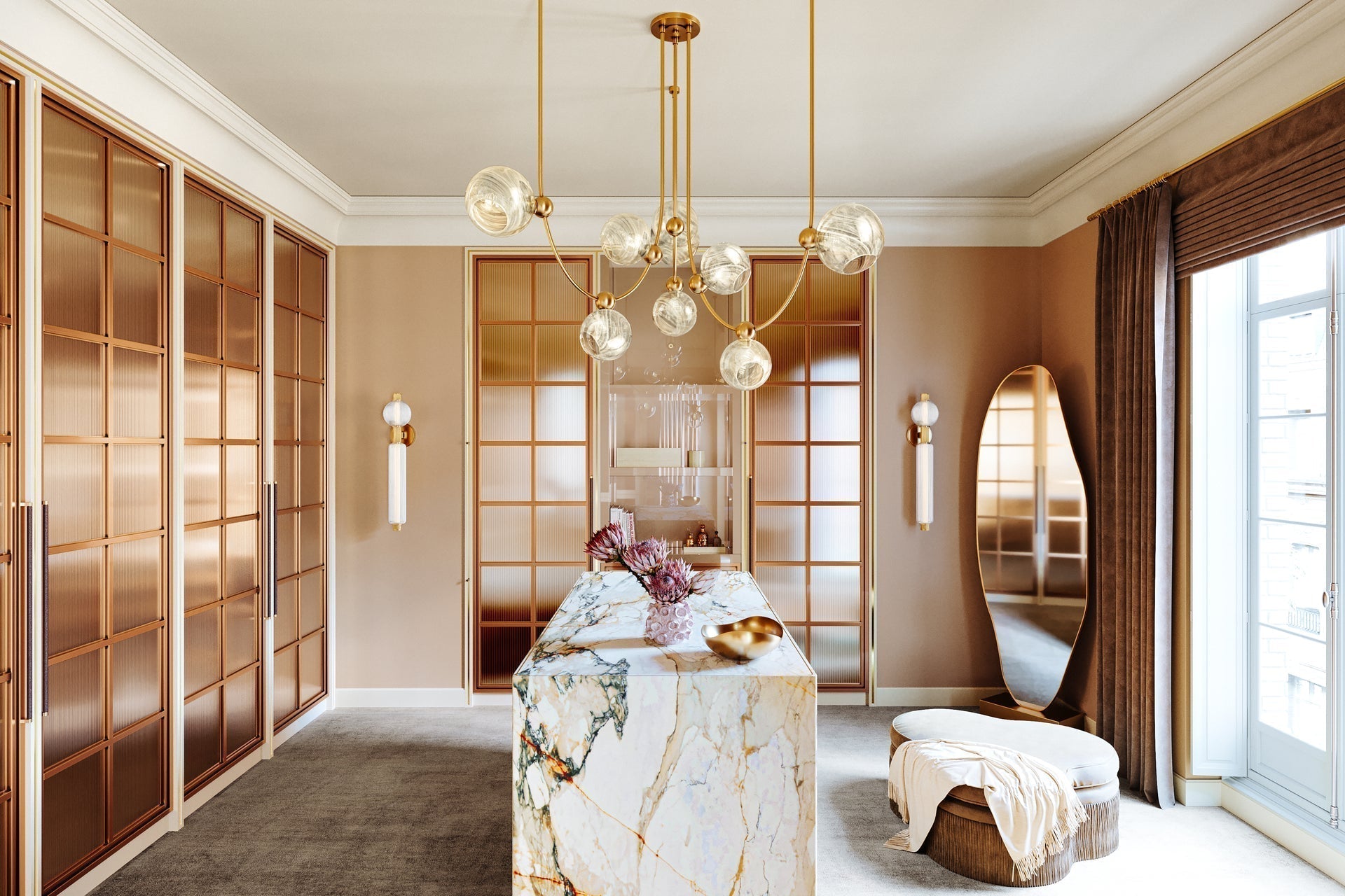 Astraia Vintage Brass Chandelier by Corbett Lighting - 9 Light Celestial Design, 43" x 66.75