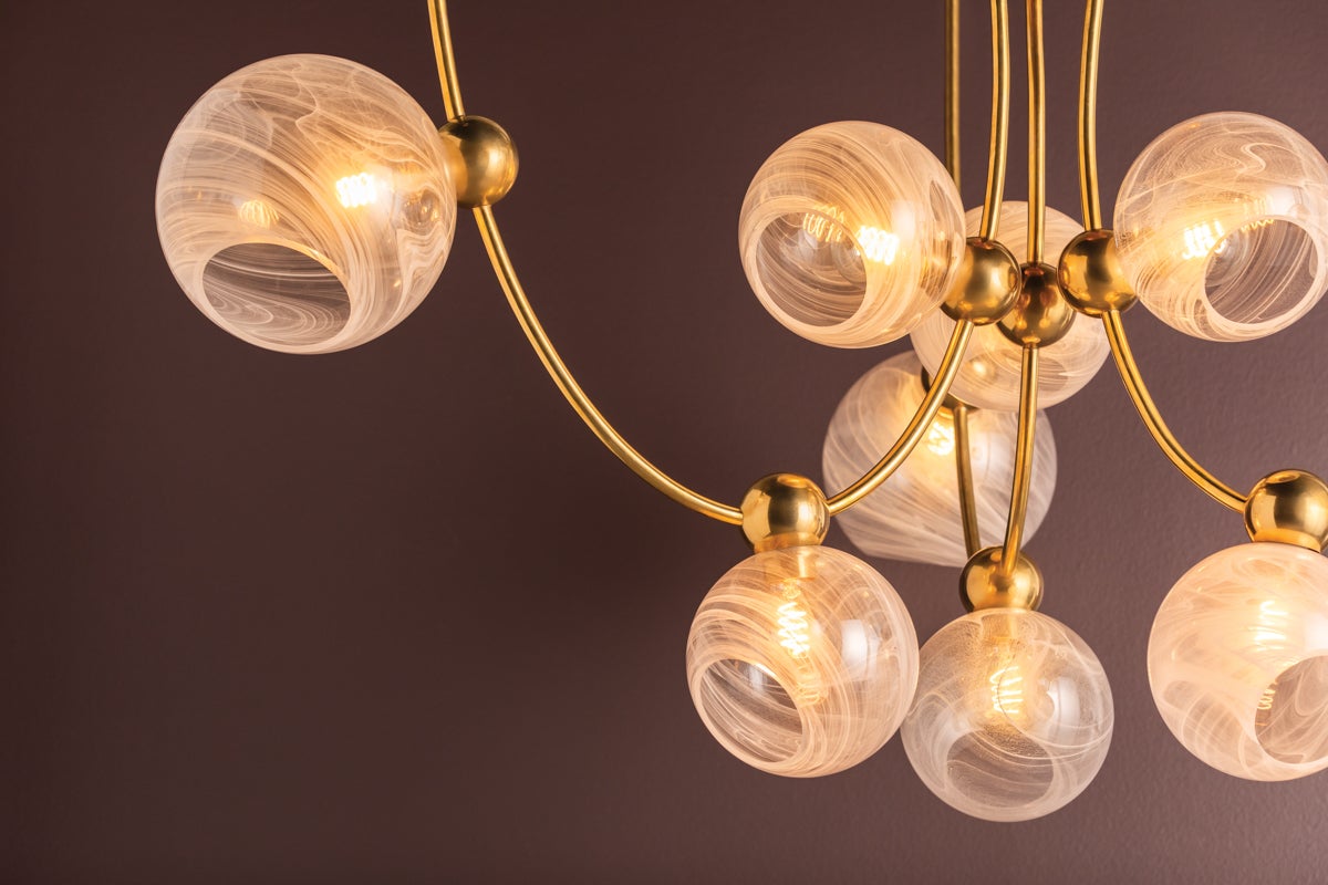 Astraia Vintage Brass Chandelier by Corbett Lighting - 9 Light Celestial Design, 43" x 66.75
