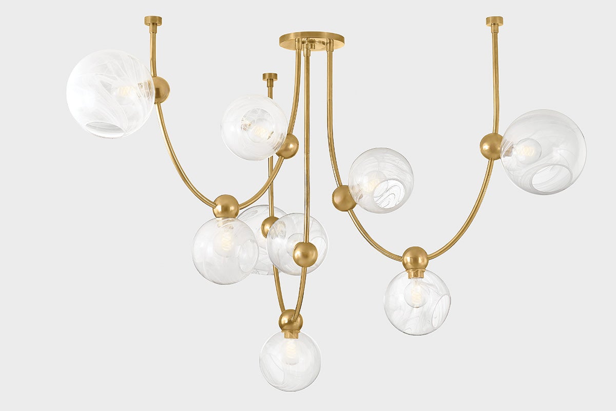 Astraia Vintage Brass Chandelier by Corbett Lighting - 9 Light Celestial Design, 43" x 66.75
