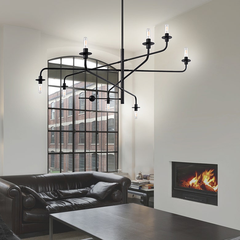 Atelier 8-Light Chandelier by SONNEMAN with Dimming Capability, Satin Black & Brass Finish