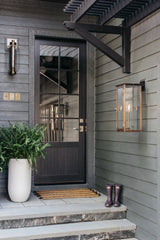Atwater Medium Wall Sconce 23.25" by Troy Lighting in Patina Brass with Clear Glass Shade, UL Wet Rated