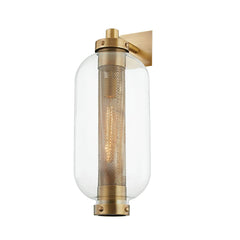 Atwater Medium Wall Sconce 23.25" by Troy Lighting in Patina Brass with Clear Glass Shade, UL Wet Rated