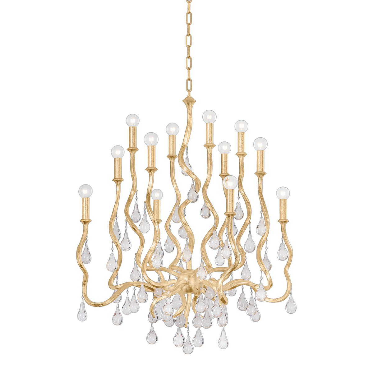Aveline 12-Light Chandelier by Corbett Lighting - Unique Swirl Design in Black Silver Leaf or Gold Leaf