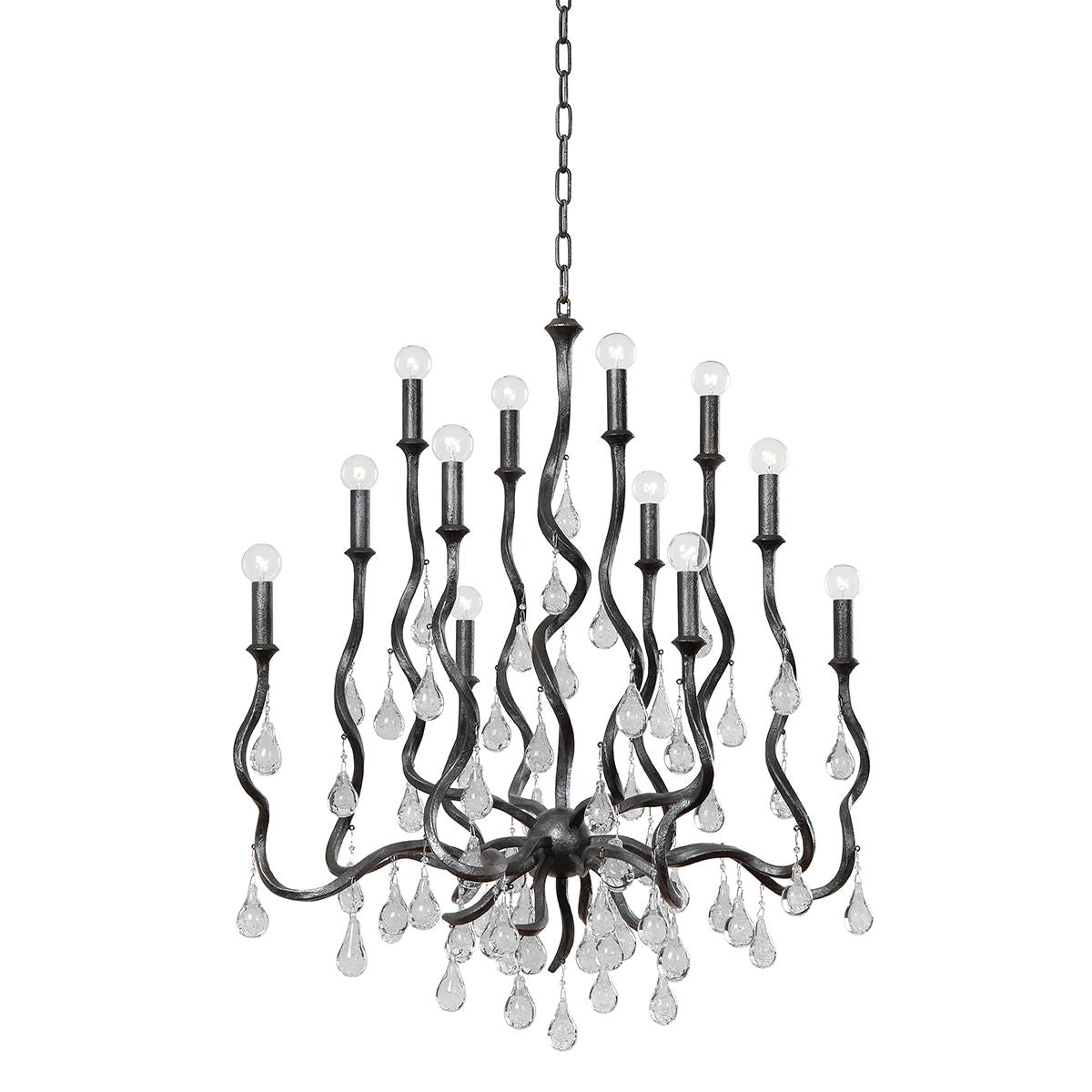 Aveline 12-Light Chandelier by Corbett Lighting - Unique Swirl Design in Black Silver Leaf or Gold Leaf