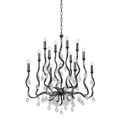Aveline 12-Light Chandelier by Corbett Lighting - Unique Swirl Design in Black Silver Leaf or Gold Leaf