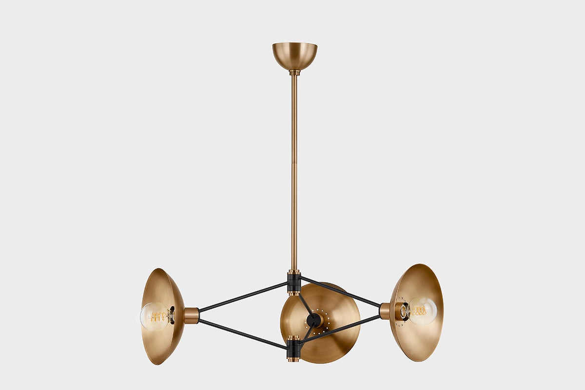 Axel Chandelier by Troy Lighting, Modern Design with Soft Black Finish & Patina Brass Accents, 36" Wide