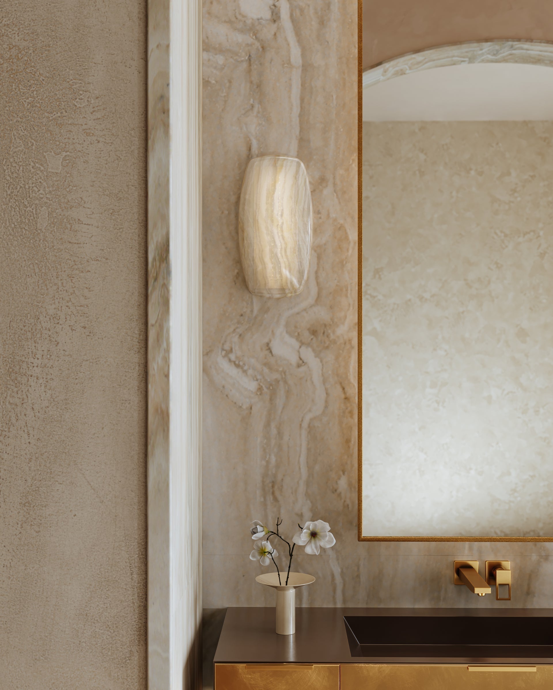 Azzurra Sconce by Corbett Lighting 381-01-VB with Unique Ice Onyx and Vintage Brass Finish, 14W LED