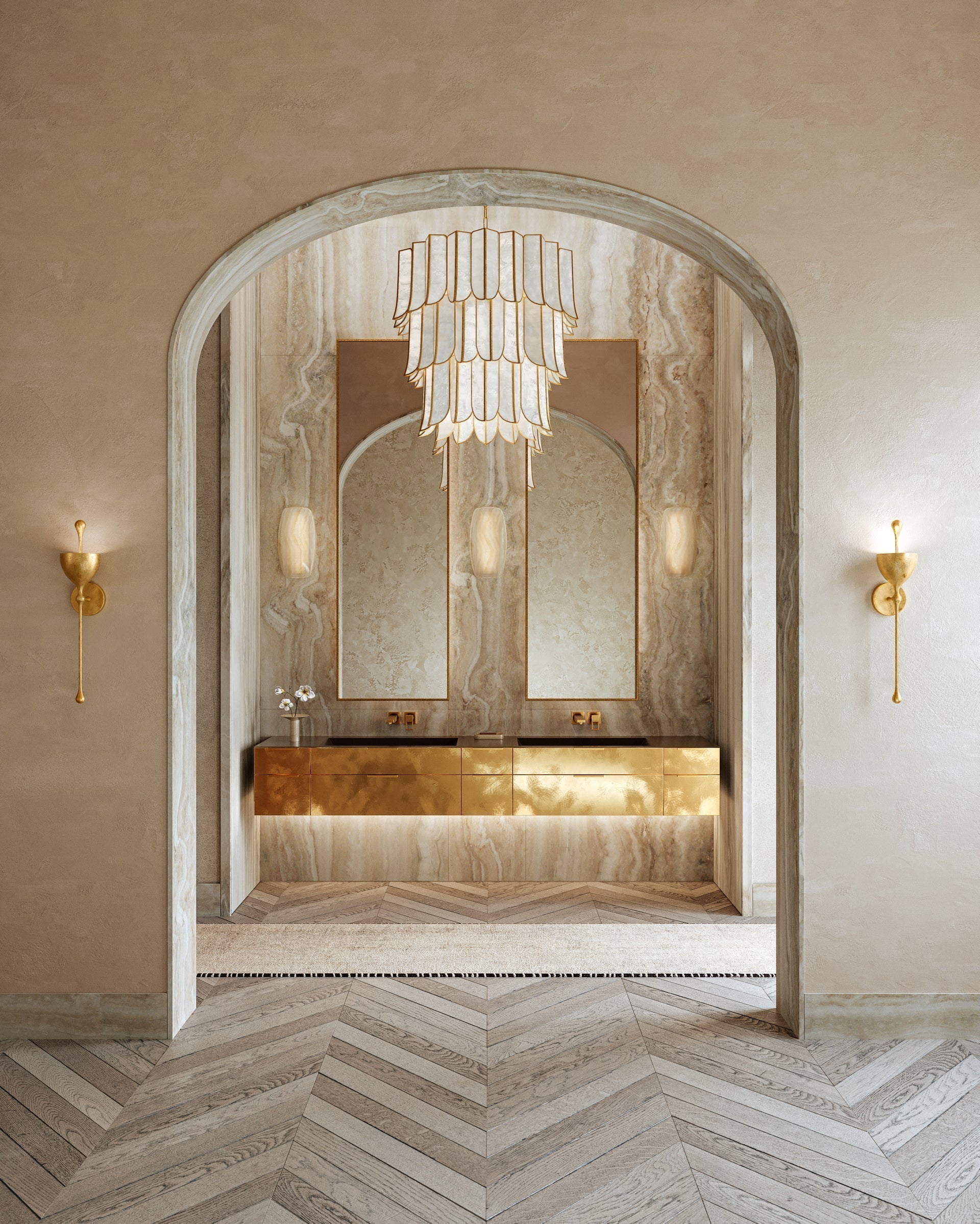 Azzurra Sconce by Corbett Lighting 381-01-VB with Unique Ice Onyx and Vintage Brass Finish, 14W LED