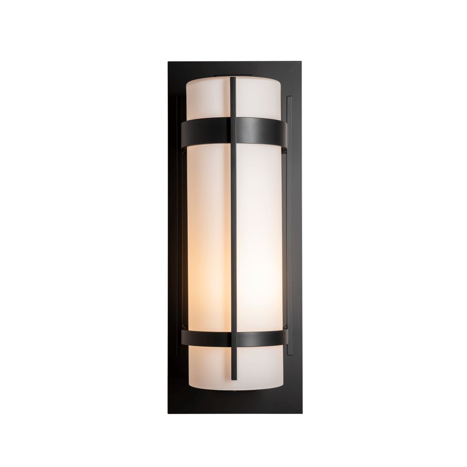 Hubbardton Forge Banded Extra Large Outdoor Sconce, Dimmable, Opal Glass, UL Wet Rated, 25.9"H
