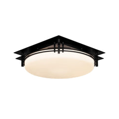 Banded Semi-Flush Ceiling Light by Hubbardton Forge, Dimmable, Opal Glass, Various Finishes, 2-Bulb
