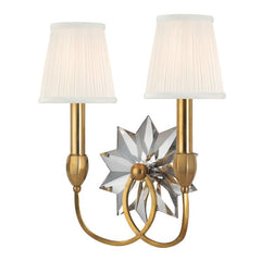 Barton 2-Light Wall Sconce by Hudson Valley Lighting, Aged Brass Finish, Silk Shade, Crystal Accents