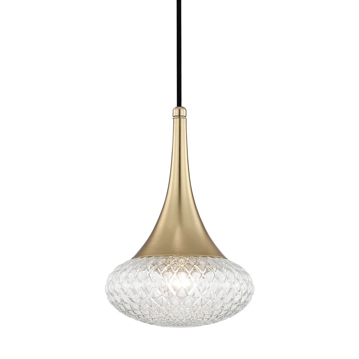 Mitzi Bella Pendant Light, Aged Brass Finish, Adjustable Height, Unique Triangle Glass Shade