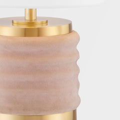 Bethany Table Lamp by Mitzi, Aged Brass and Soft Blush Shade, Dimmable, Vintage Charm