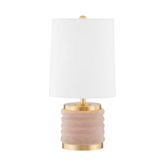 Bethany Table Lamp by Mitzi, Aged Brass and Soft Blush Shade, Dimmable, Vintage Charm