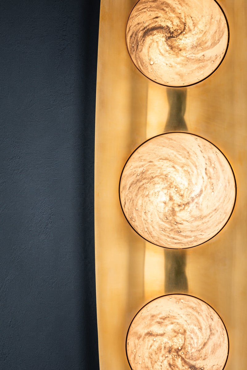 Bezel Large Sconce 28W 550 Lumens Dimmable Vintage Brass Luna Etched Glass by Corbett Lighting