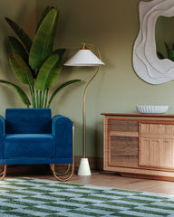 Mitzi Bianca Floor Lamp: Dimmable, Carrara Marble Base, Aged Brass Finish, Linen Shade